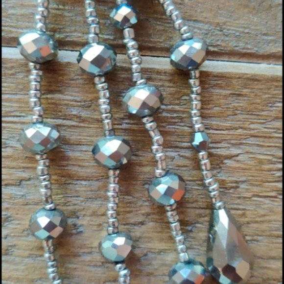 Silver Glass Bead Necklace/Earrings Set - Picture 3 of 7